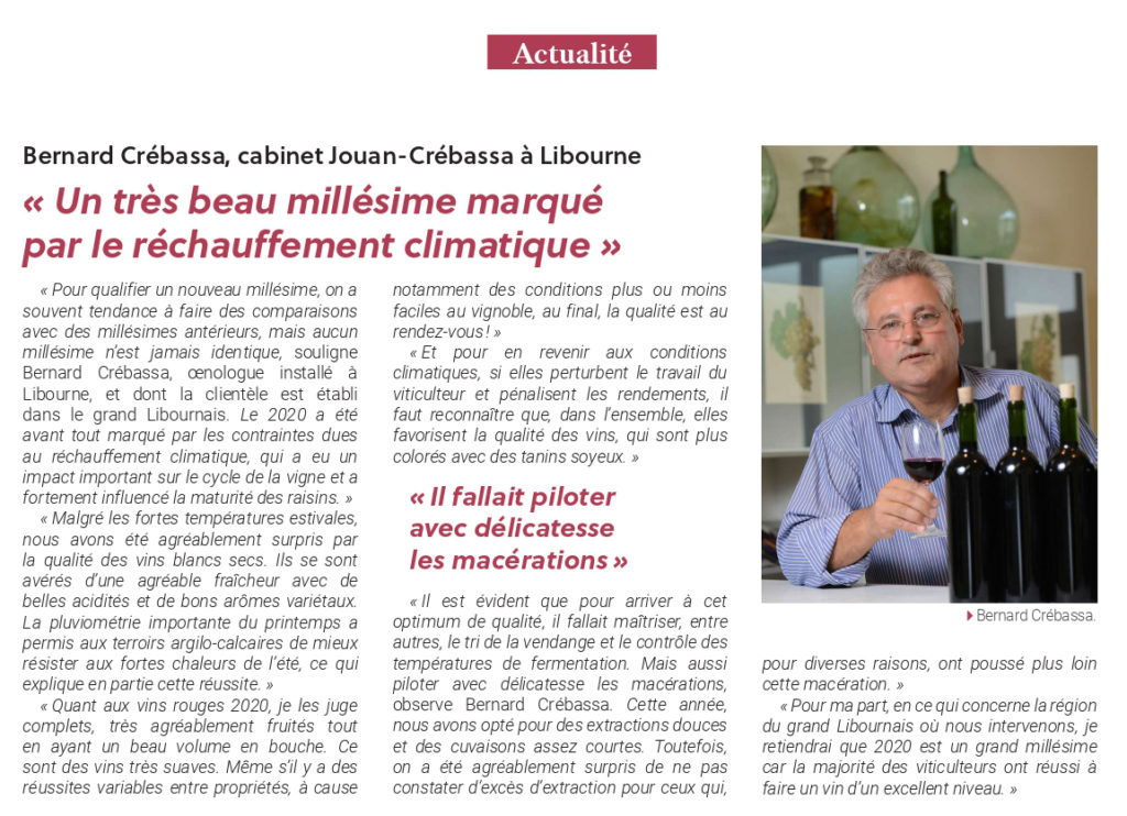 Article Bernard Crebassa Journal Union Girondine des Vins de Bordeaux